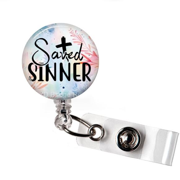 Saved Sinner Retractable Reel ID Name Tag Badge Holder * Christian * Faith * - Picture 1 of 5